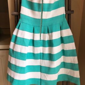 Aqua and white strapless dress